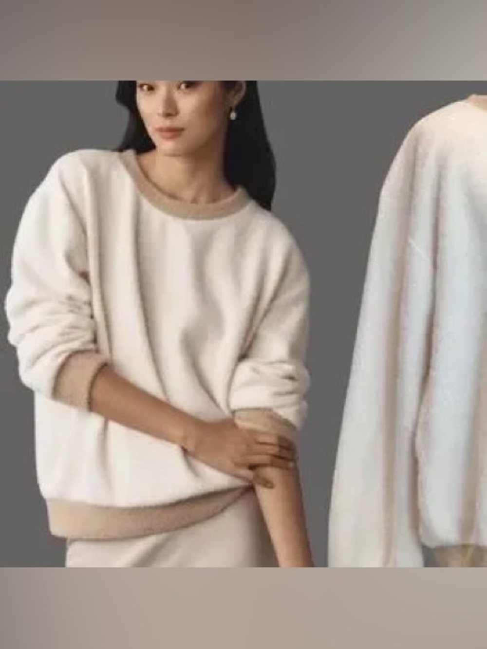 Anthropologie Maeve Cozy Ringer Sweatshirt Oversized Neutral XS